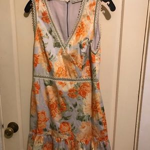 Pink, orange, light blue Alice + Olivia Summer dress with lace detail